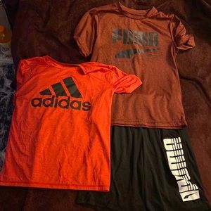 Boys medium puma shorts and shirt set and adidas shirt
